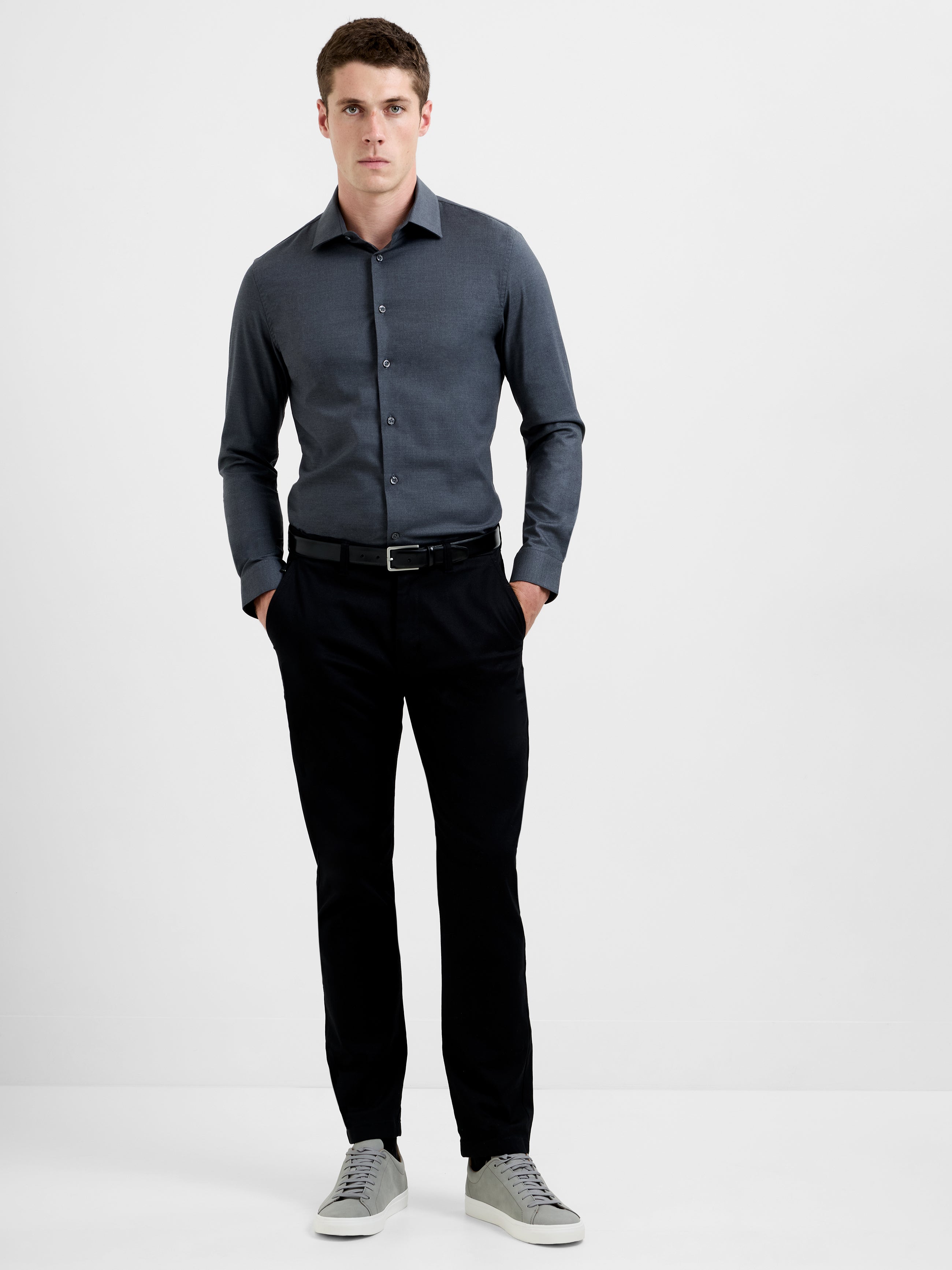 Slim Fit Wool Blend Long Sleeve Shirt