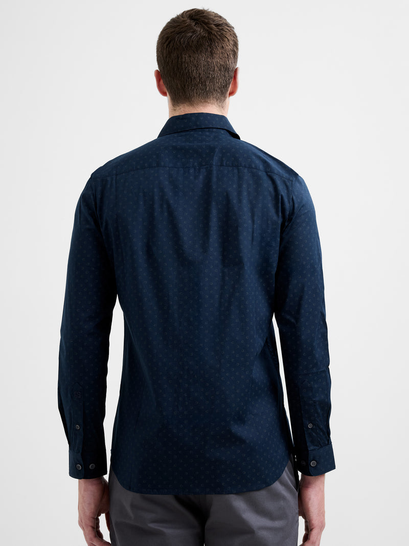 Long Sleeve Slim Fit Geo Flower Print Shirt