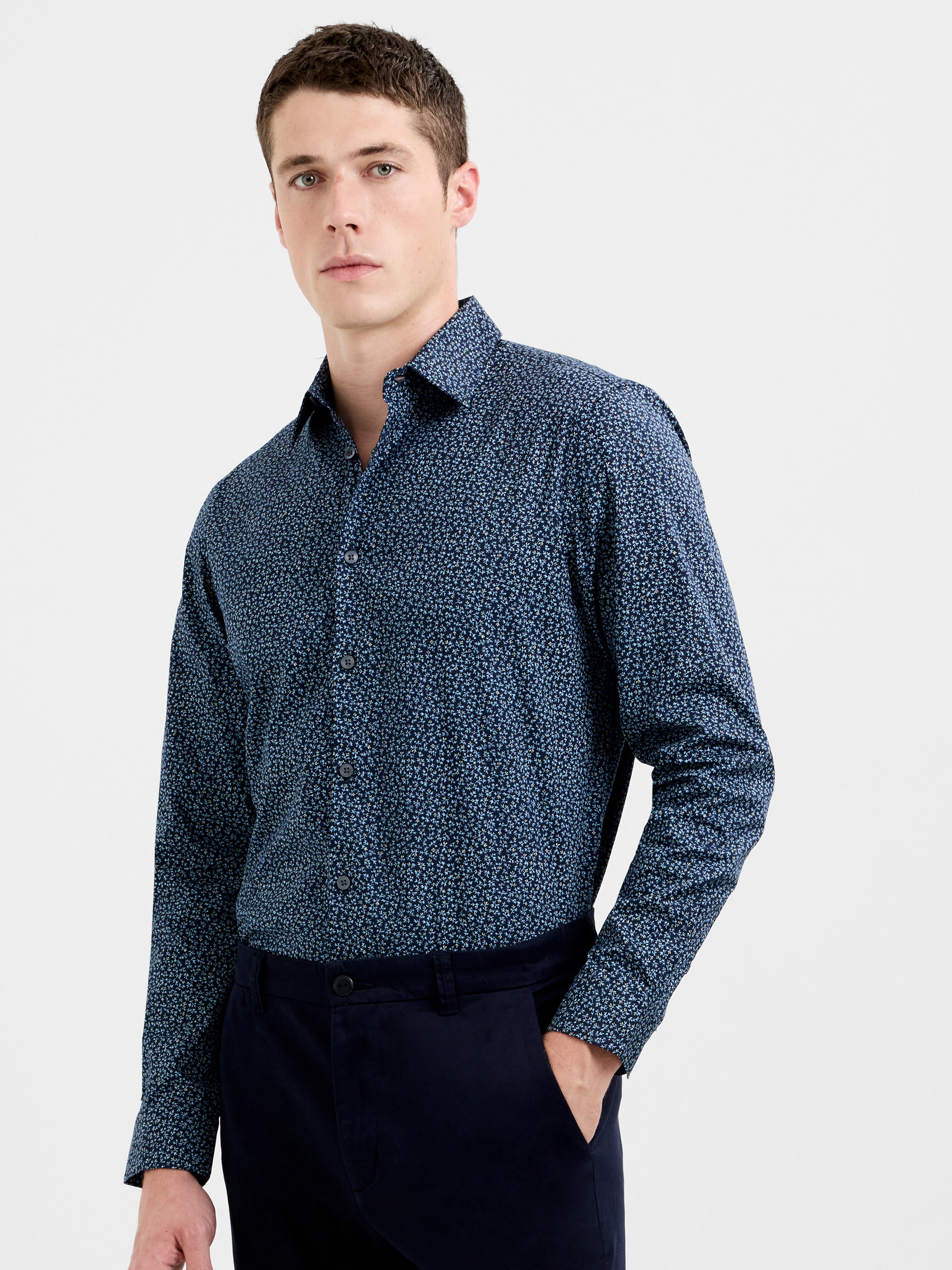 Long Sleeve Regular Fit Micro Flower Print Shirt