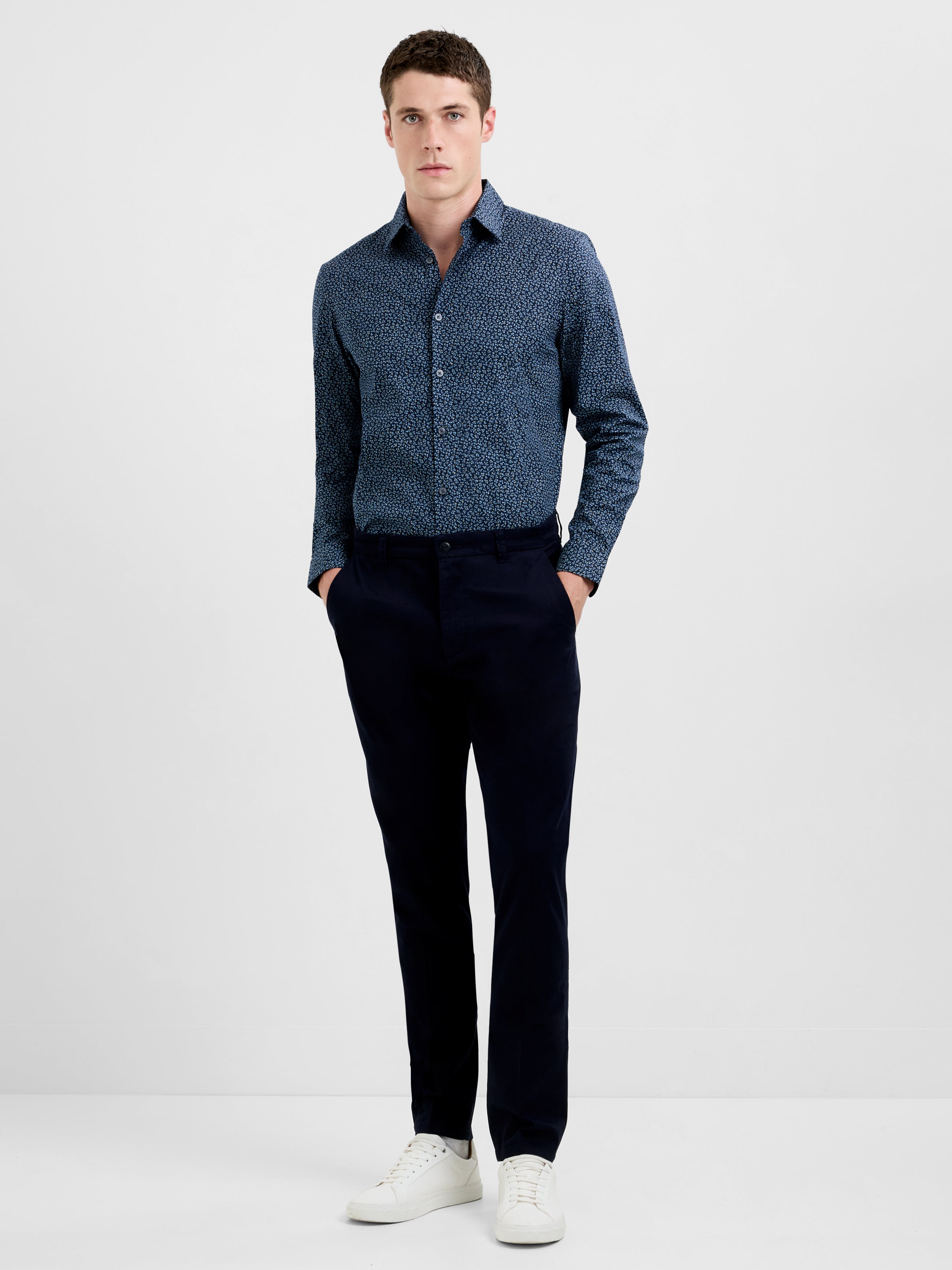 Long Sleeve Regular Fit Micro Flower Print Shirt