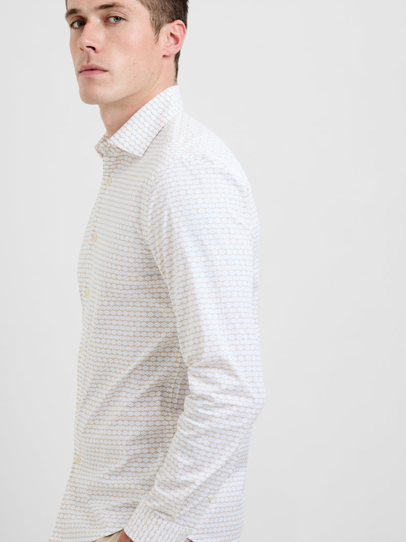 Long Sleeve Slim Fit Geo Beehive Print Shirt