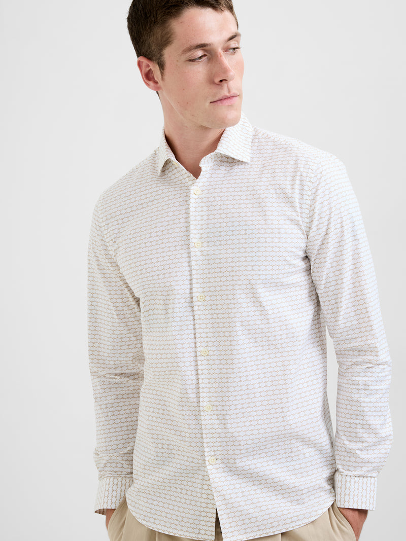 Long Sleeve Slim Fit Geo Beehive Print Shirt