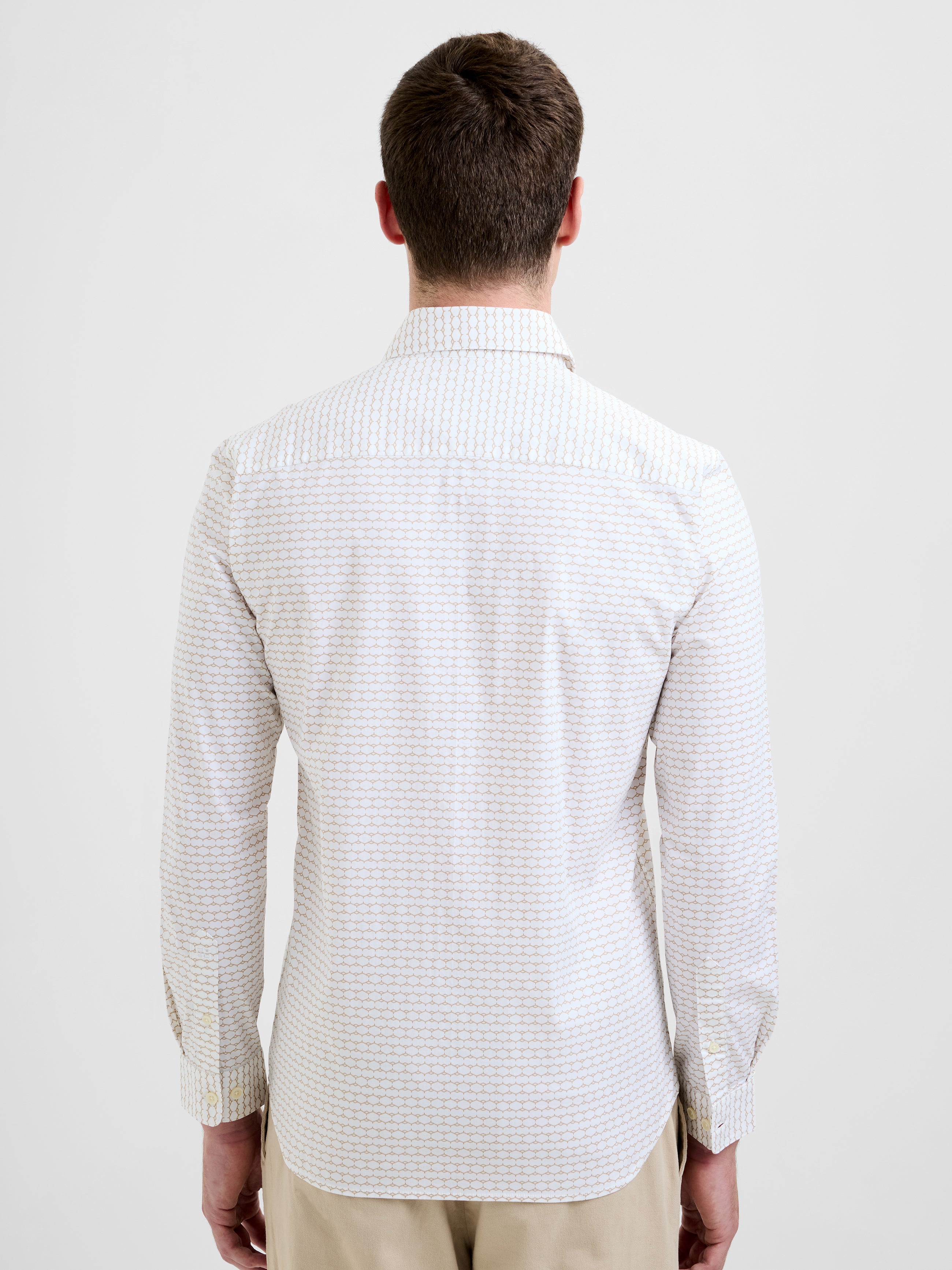 Long Sleeve Slim Fit Geo Beehive Print Shirt