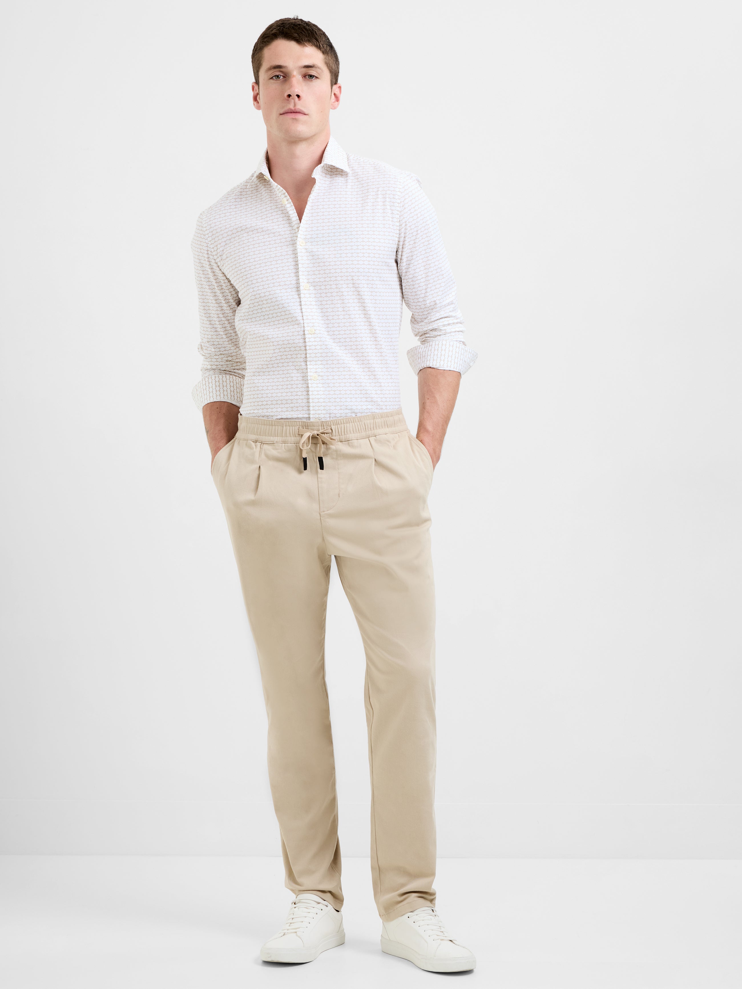 Long Sleeve Slim Fit Geo Beehive Print Shirt