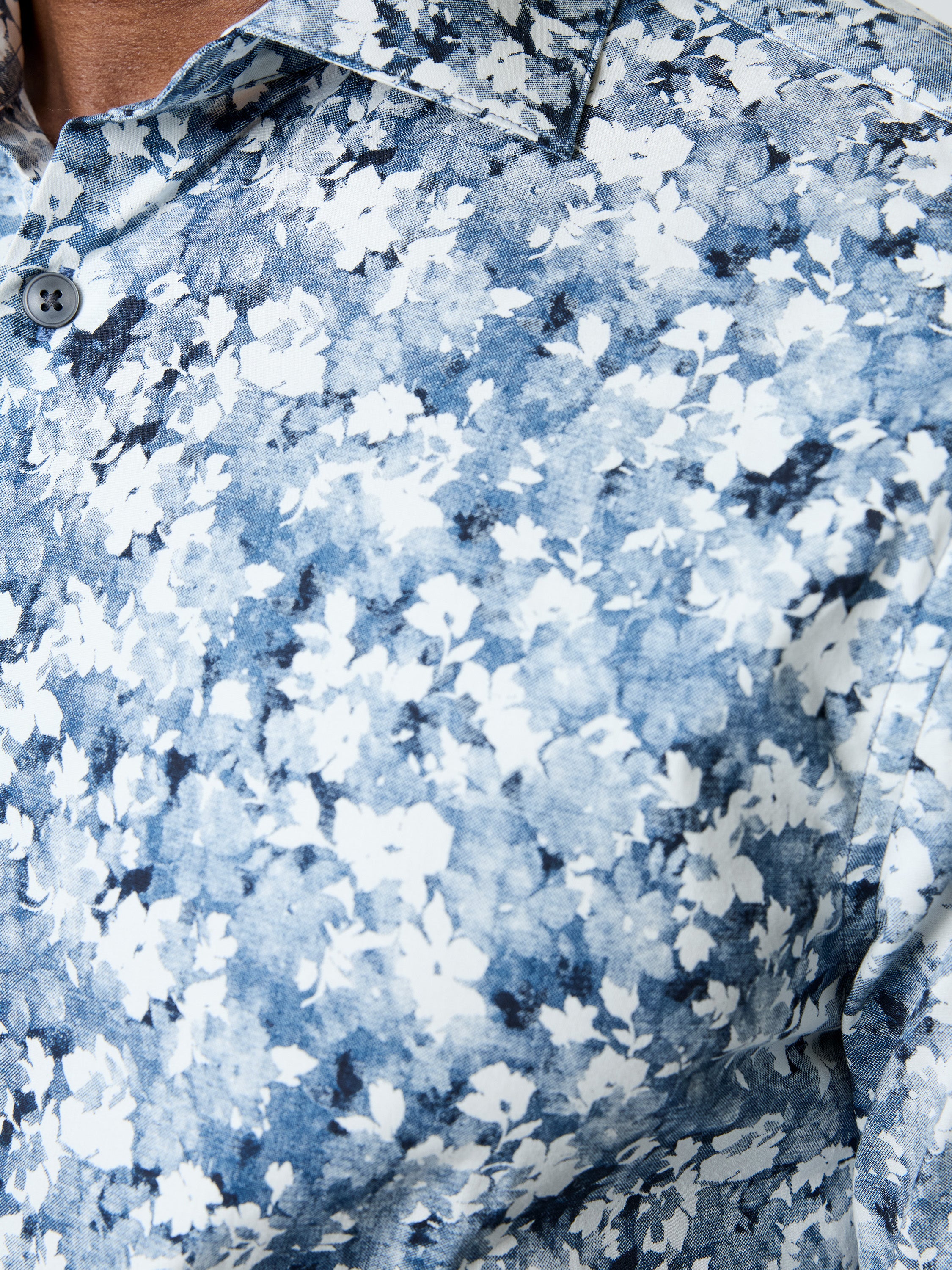 Long Sleeve Slim Fit Faded Flower Print Shirt