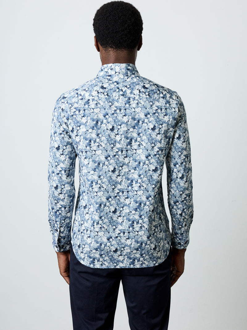 Long Sleeve Slim Fit Faded Flower Print Shirt