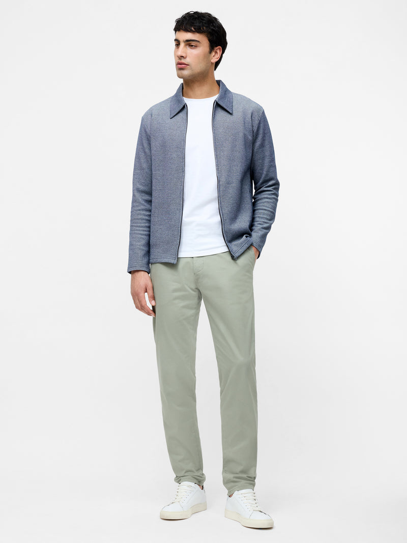 Long Sleeve Double Face Pique Zip Through Shirt