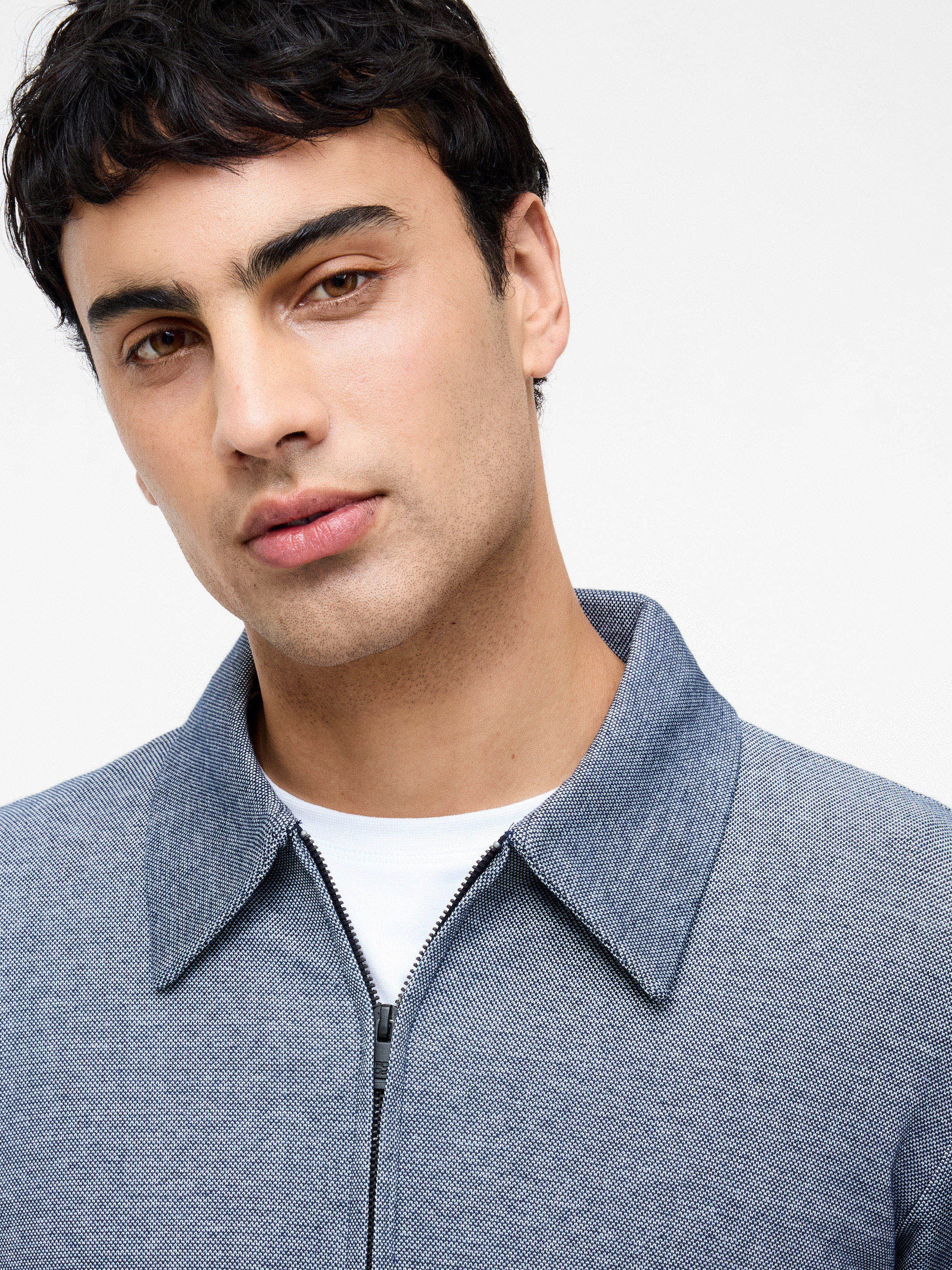 Long Sleeve Double Face Pique Zip Through Shirt