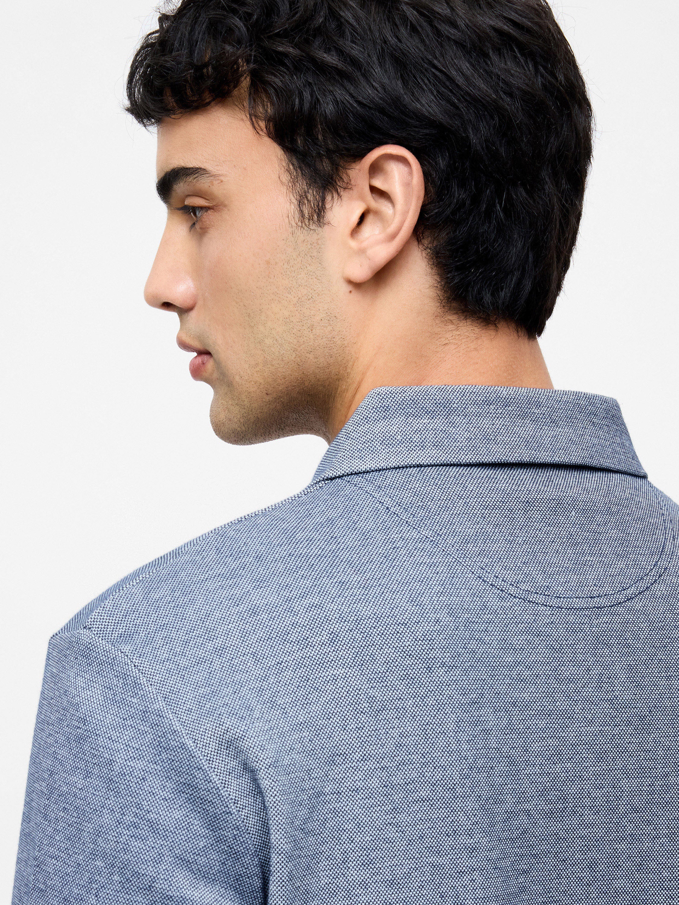 Long Sleeve Double Face Pique Zip Through Shirt