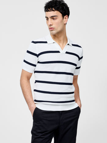 Striped Textured Trophy Neck Shirt