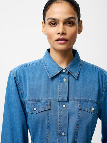 Zaves Chambray Denim Midi Dress