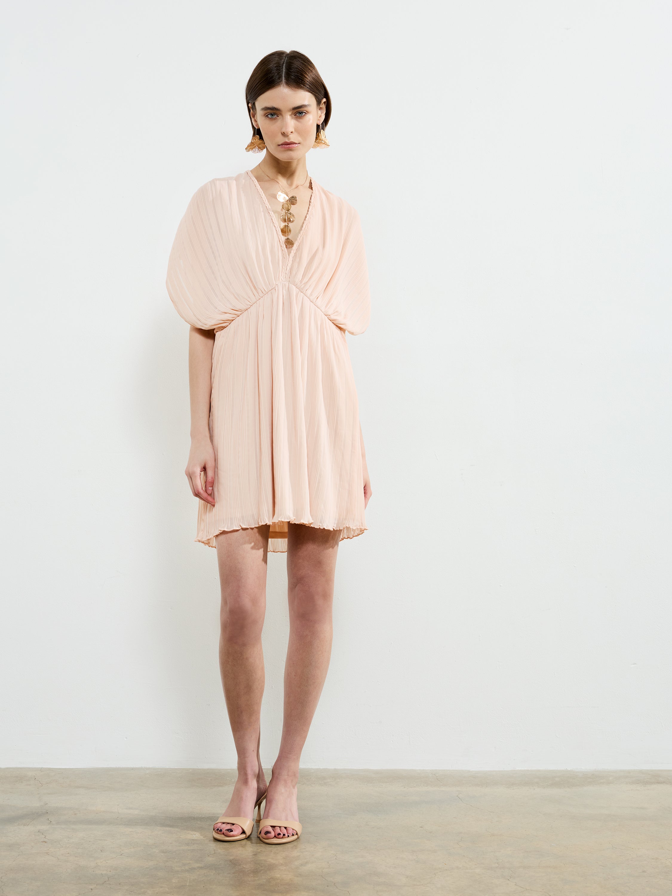 Chathia Plisse V Neck Mini Dress