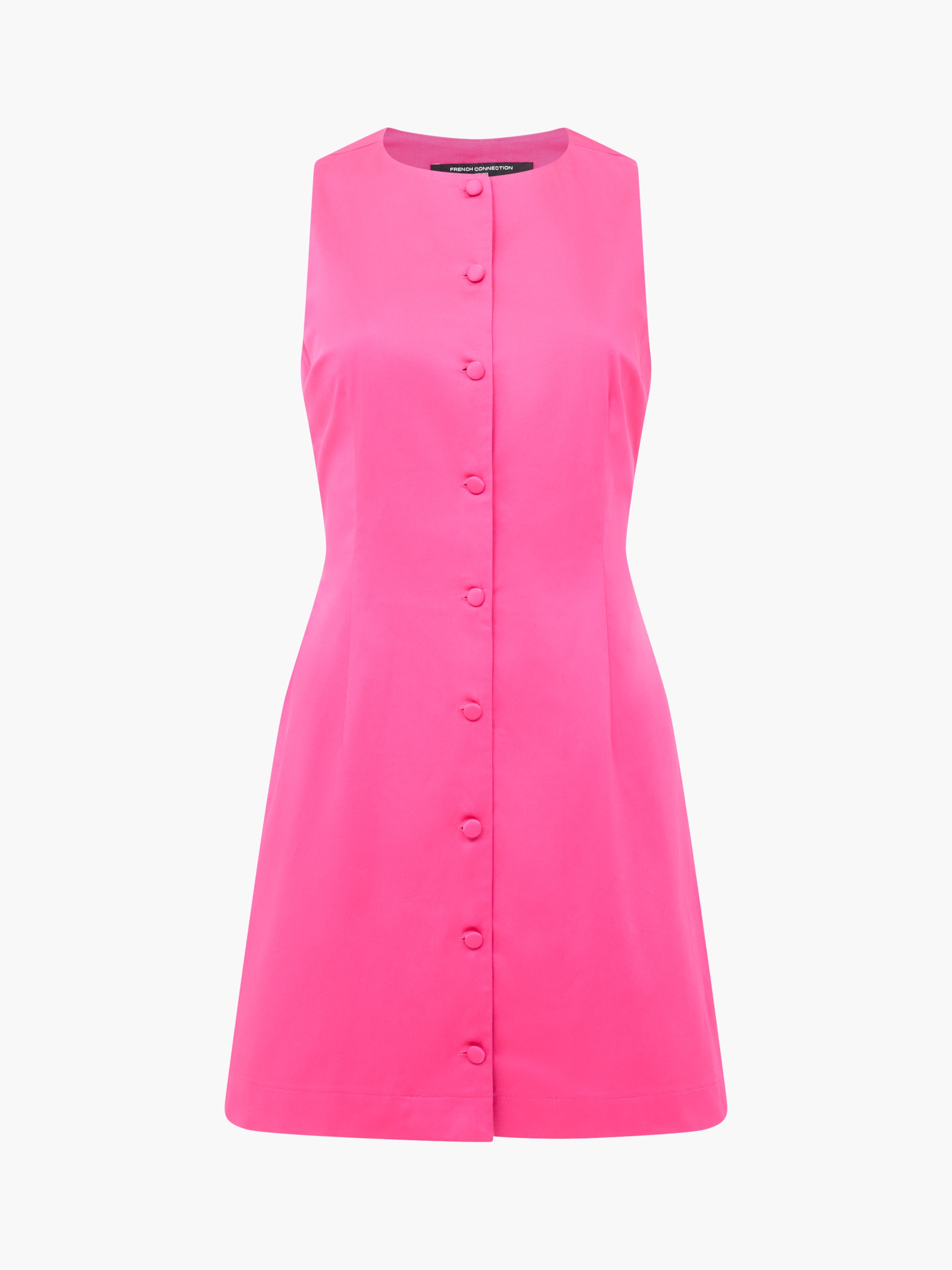 Cotton Sateen Round Neck Mini Dress