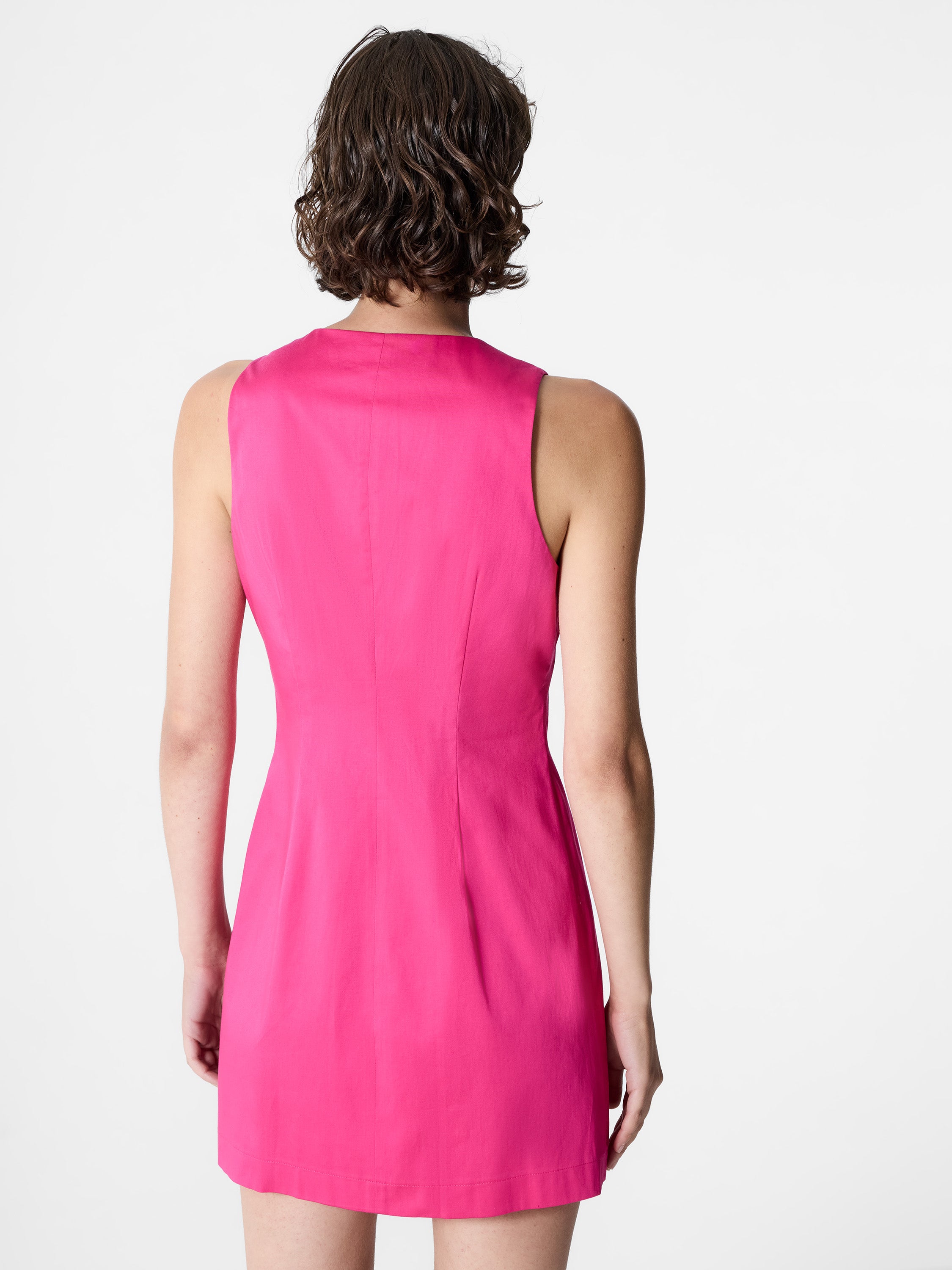 Cotton Sateen Round Neck Mini Dress