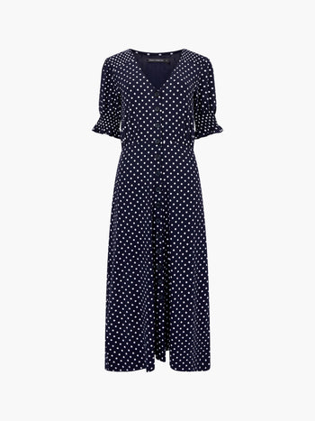 Spot Button Through Midi Dress