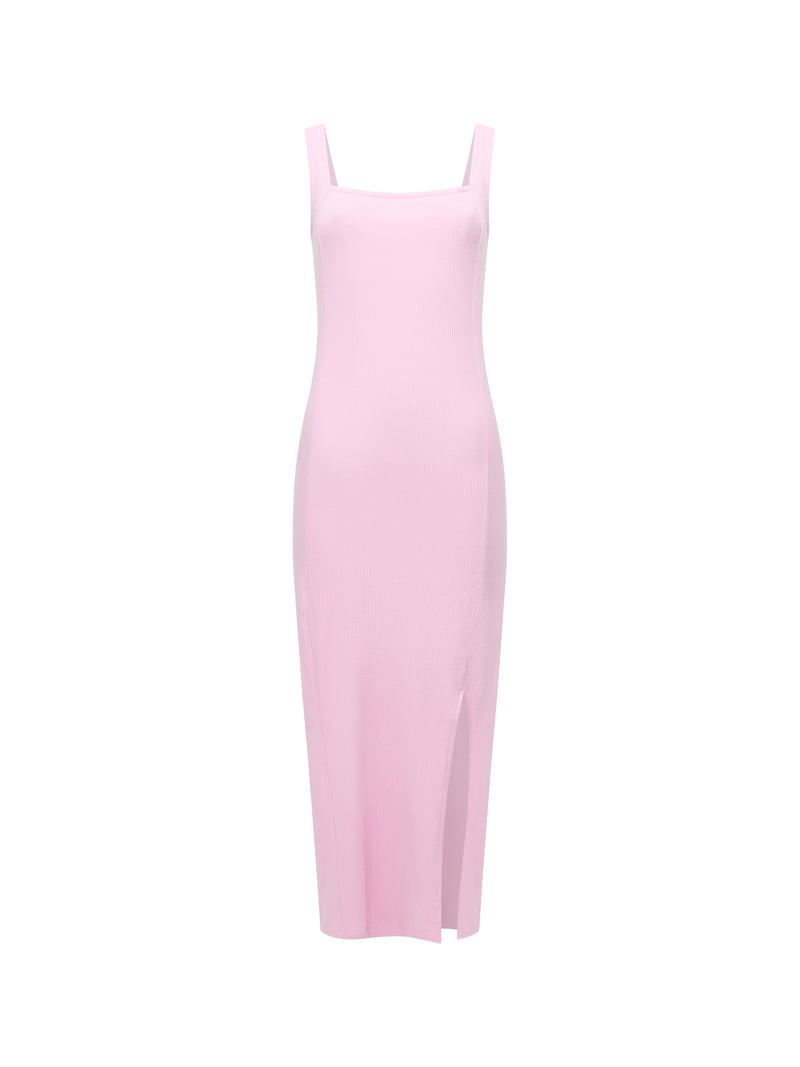 Square Neck Ribbed Bodycon Midi Dress