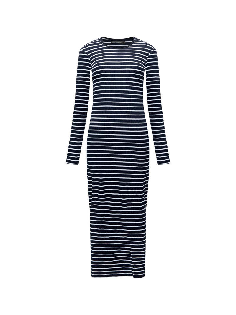 Ribbed Stripe Long Sleeve Midi Dress