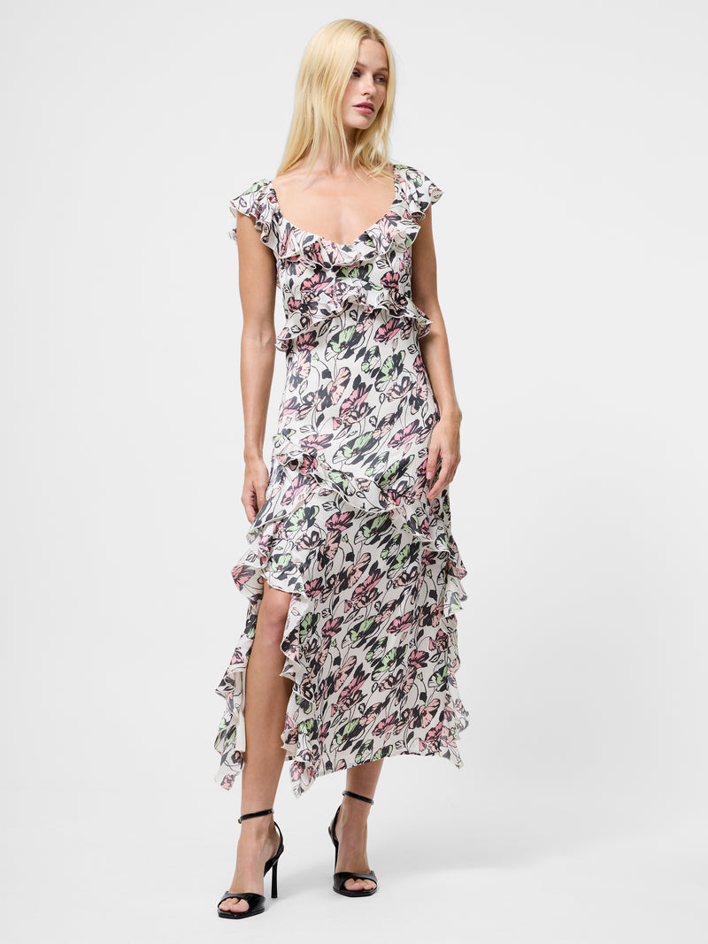 Ellie Kelsy Ruffled Slit Midi Dress