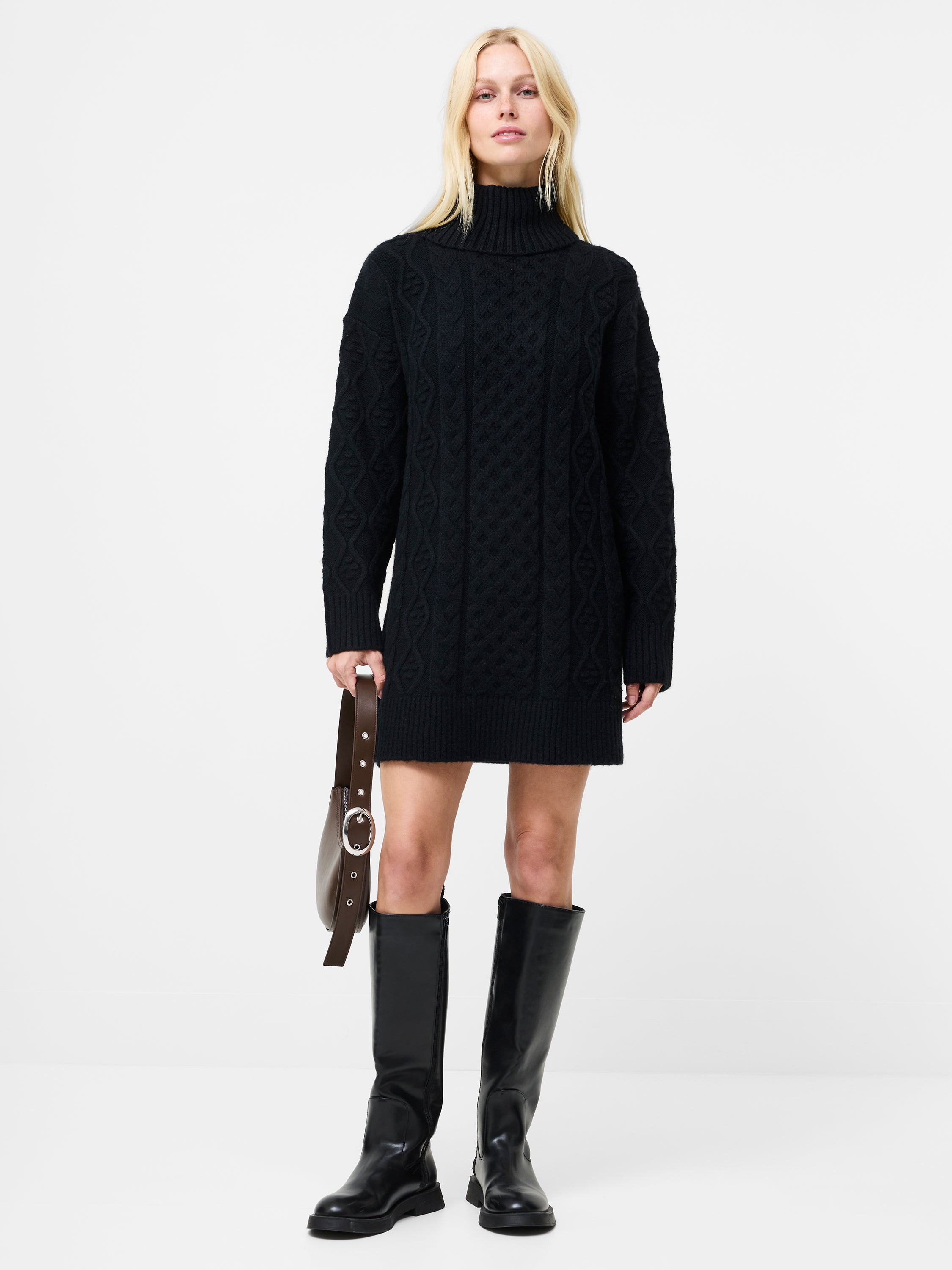 Makira Cable Knit Turtleneck Mini Dress