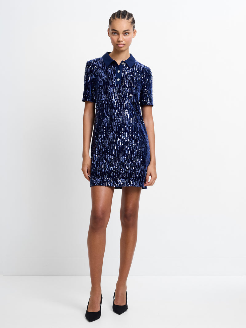 Trinny Velvet Sequin Collared Mini Dress