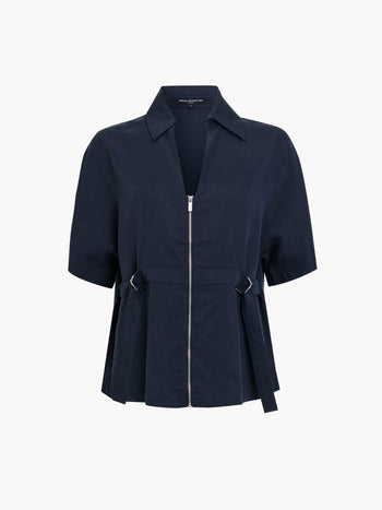 Yassie Utility Zip Front Tie Waist Navy Blue Shirt