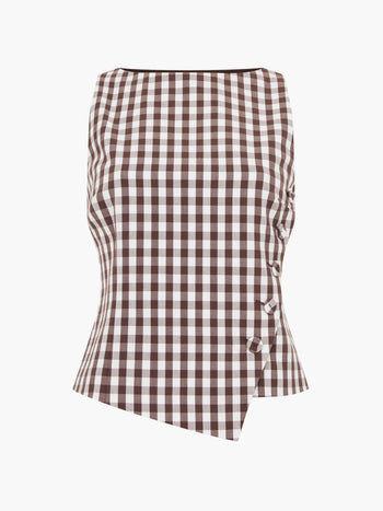 Lexi Tailored Brown Gingham Asymmetric Top