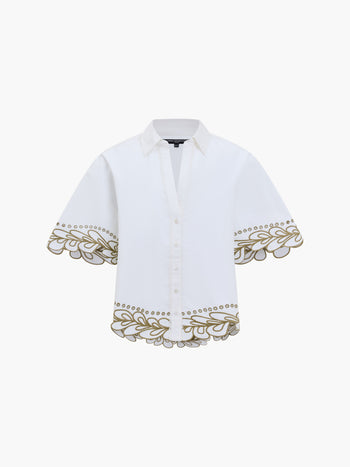 Alissa Cotton Embroidered Trim White Shirt
