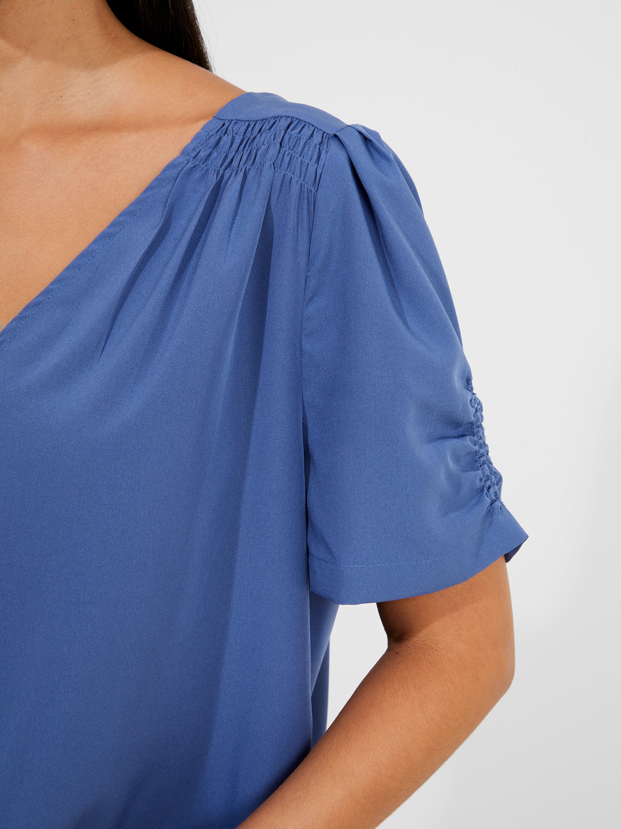 Crepe Recycled V Neck Smocked Top