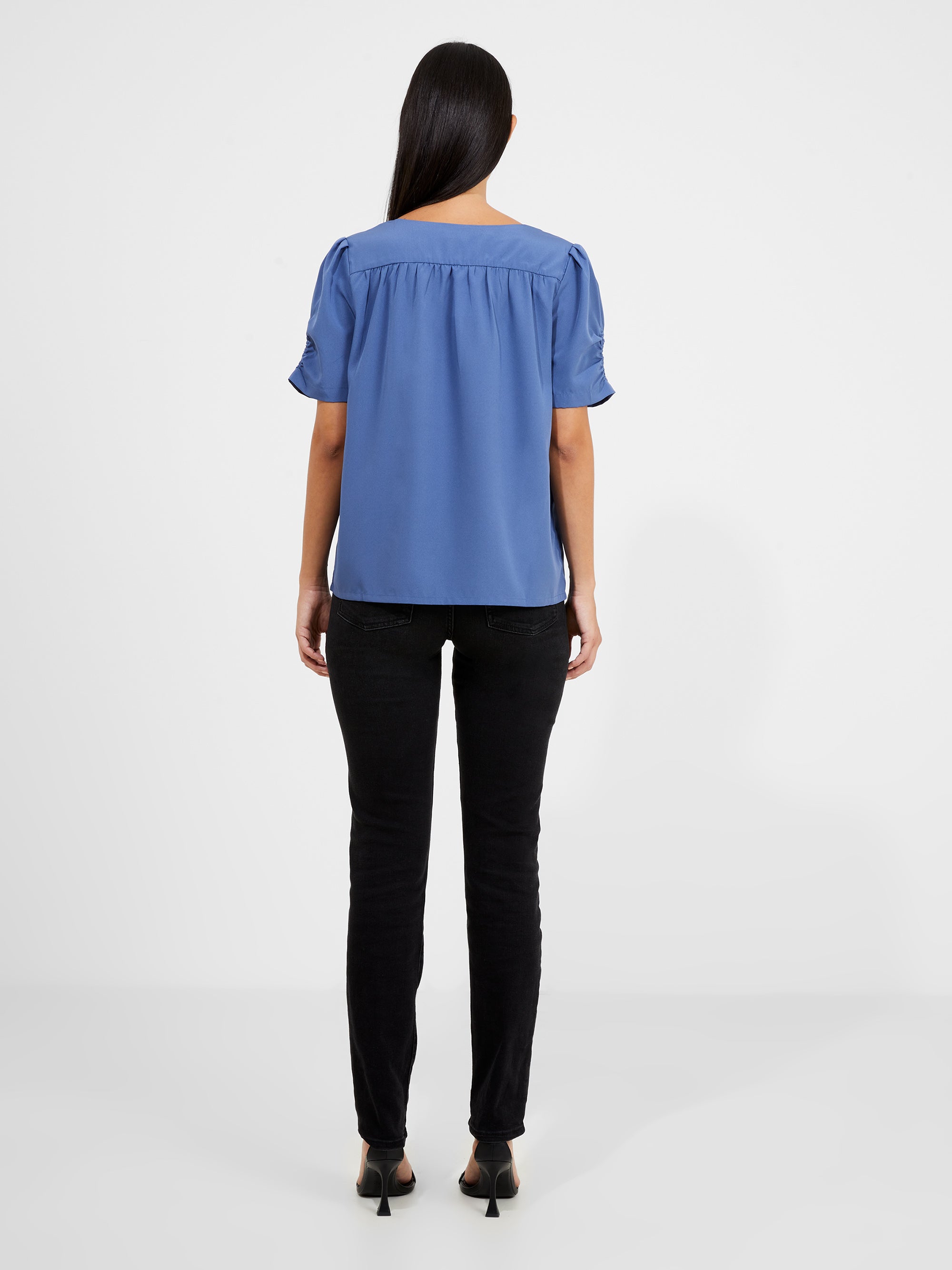 Crepe Recycled V Neck Smocked Top