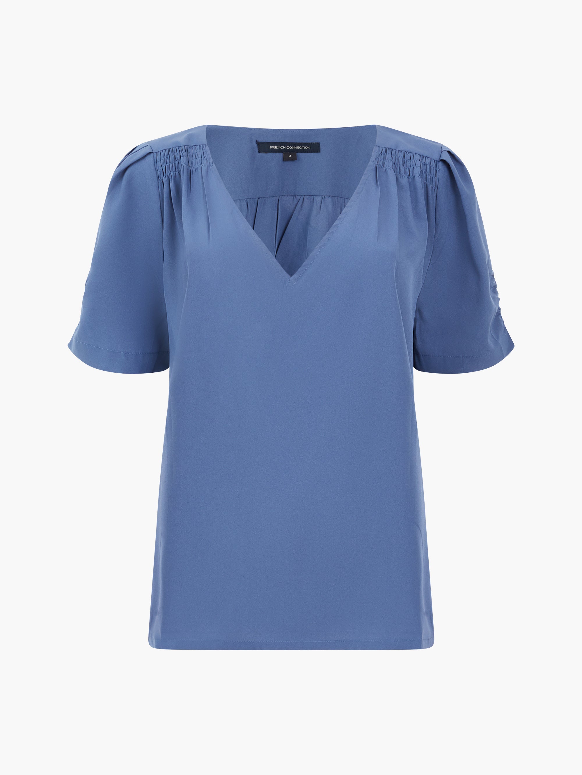 Crepe Recycled V Neck Smocked Top