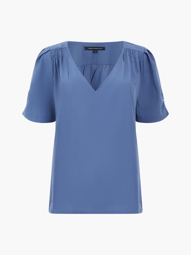 Crepe Recycled V Neck Smocked Top