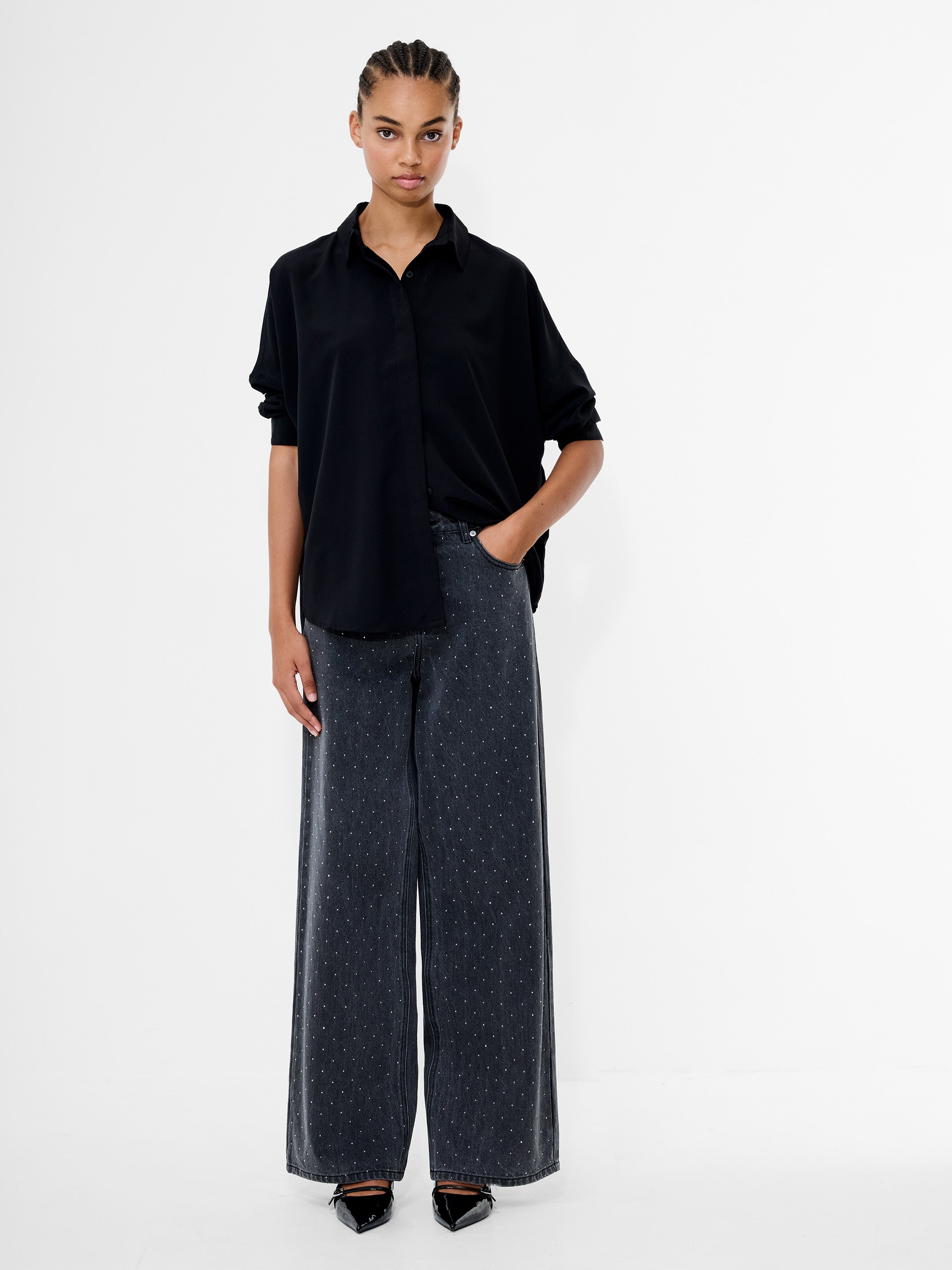 Ralphie Denim Embellished Wide Leg Jeans