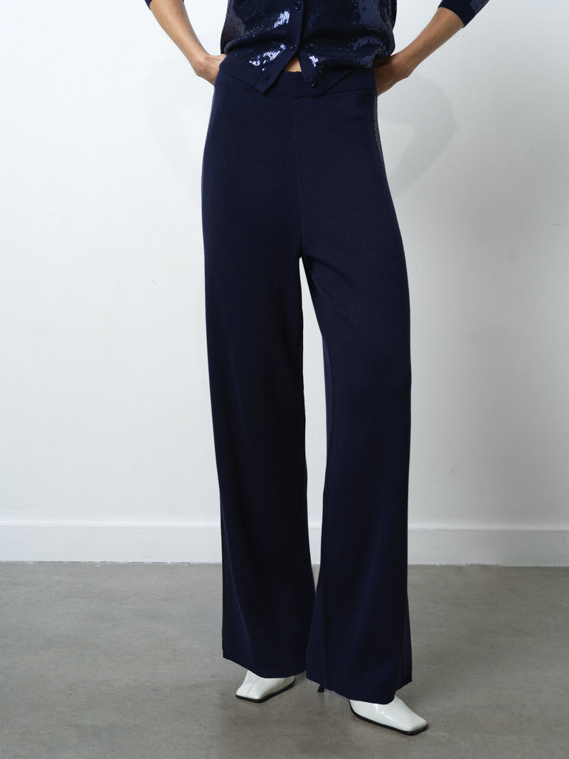 Hannah Knit Sequin Side Panel Wide Leg Trousers