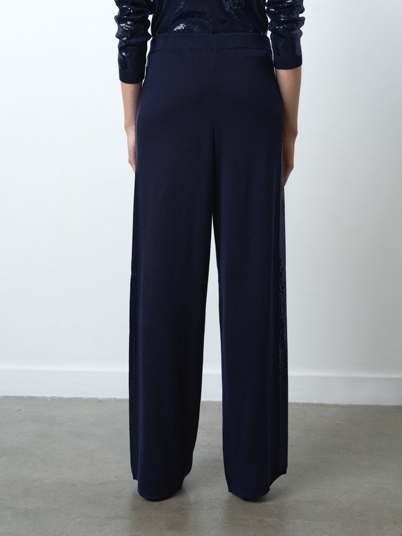 Hannah Knit Sequin Side Panel Wide Leg Trousers