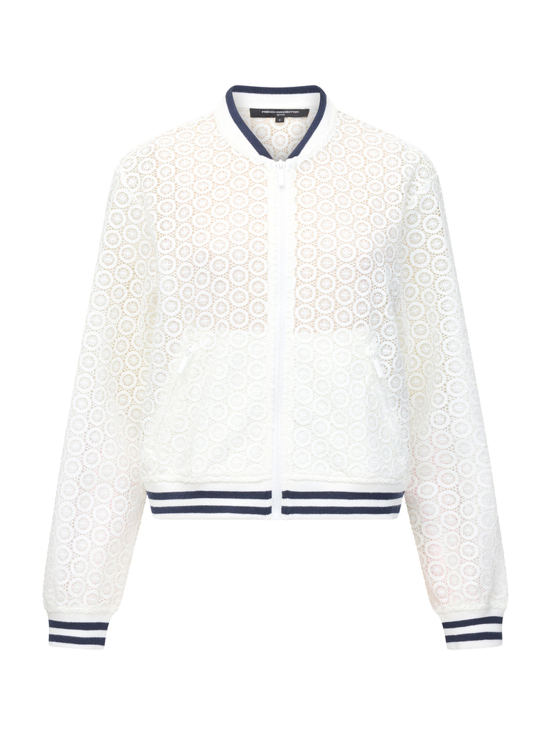 Krista Lace Mix Knit Bomber Jacket