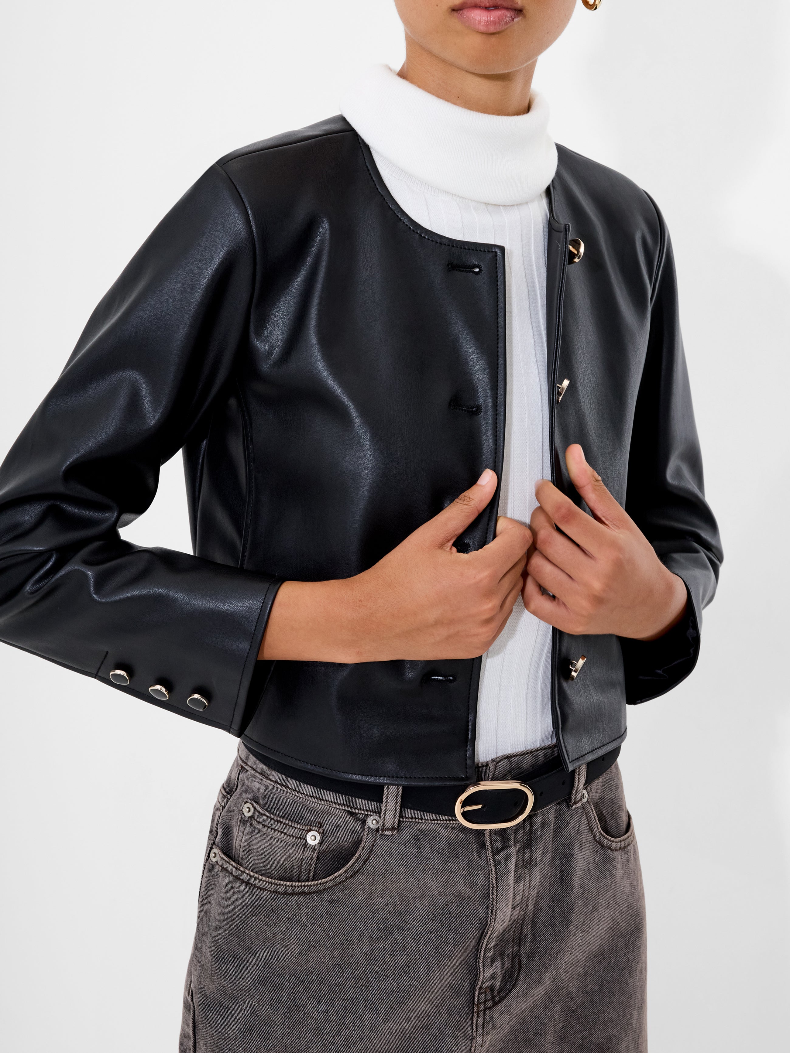 Dessa Faux Leather Cropped Jacket