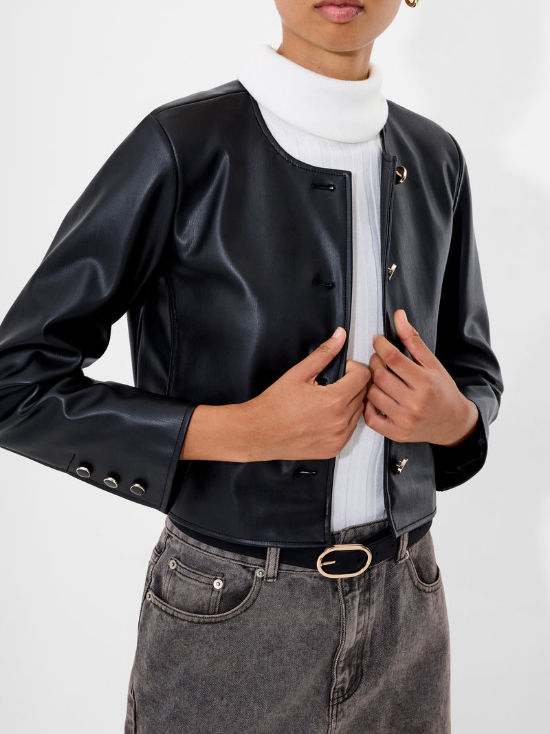 Dessa Faux Leather Cropped Jacket