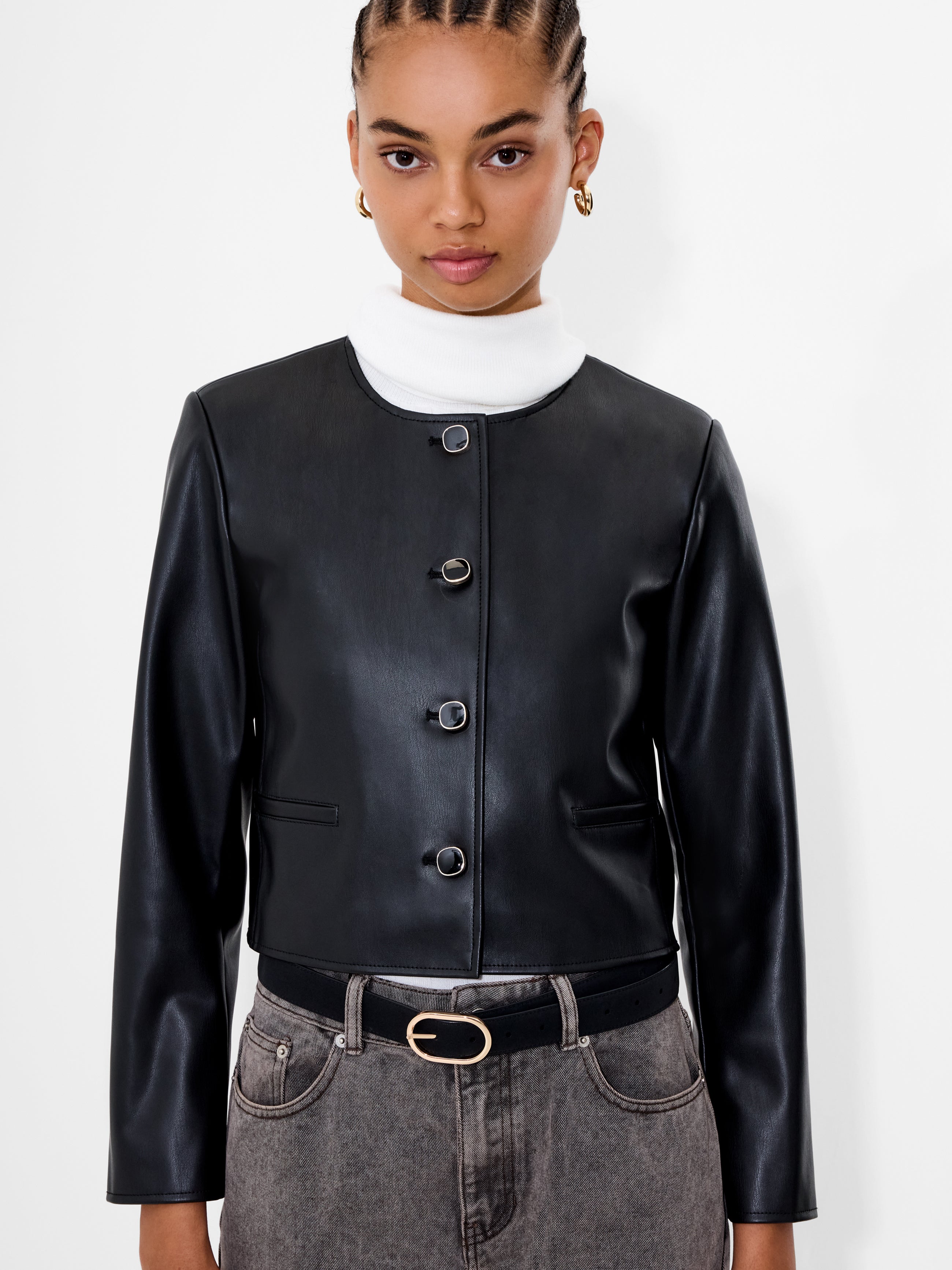 Dessa Faux Leather Cropped Jacket