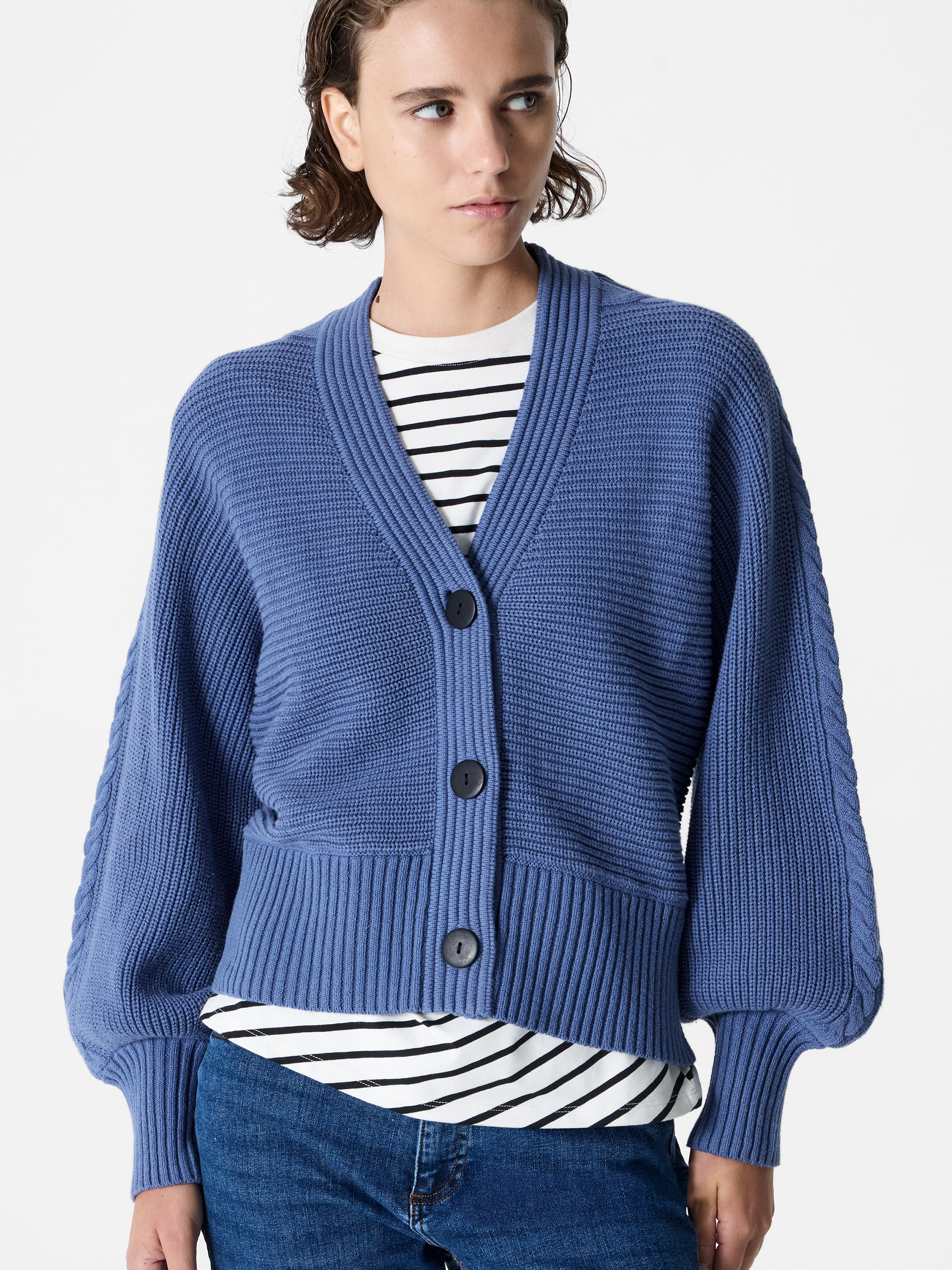 Tonia Knit V Neck Cable Sleeve Cardigan