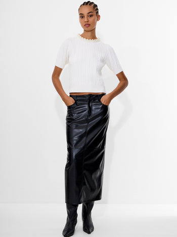 Embellished Neck Recycled Short Sleeve Sweater