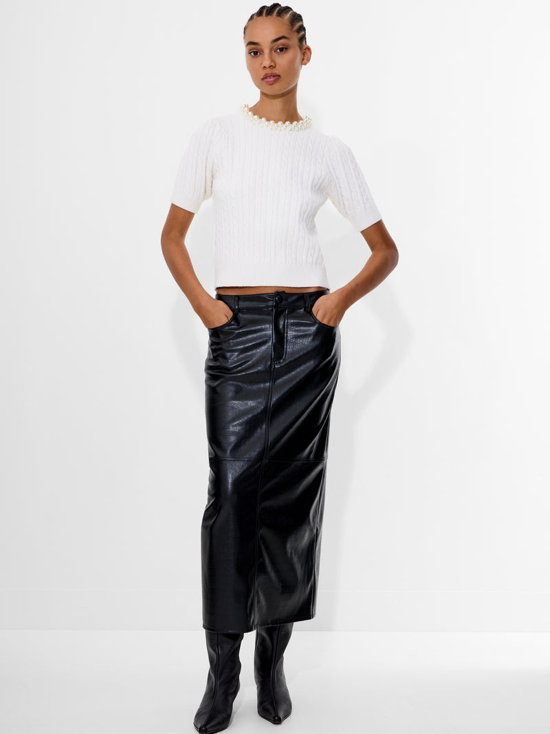 Embellished Neck Recycled Short Sleeve Sweater