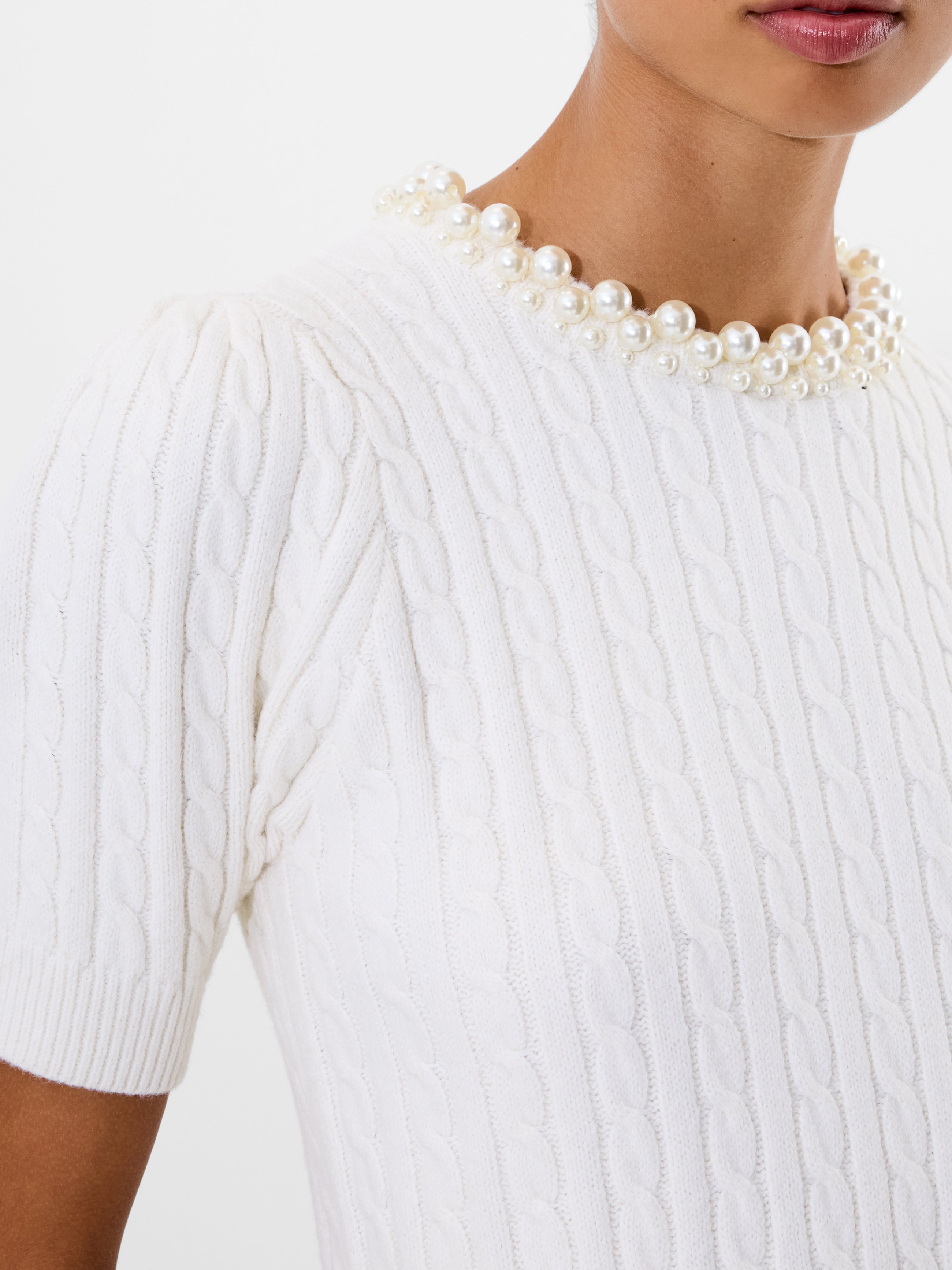 Embellished Neck Recycled Short Sleeve Sweater