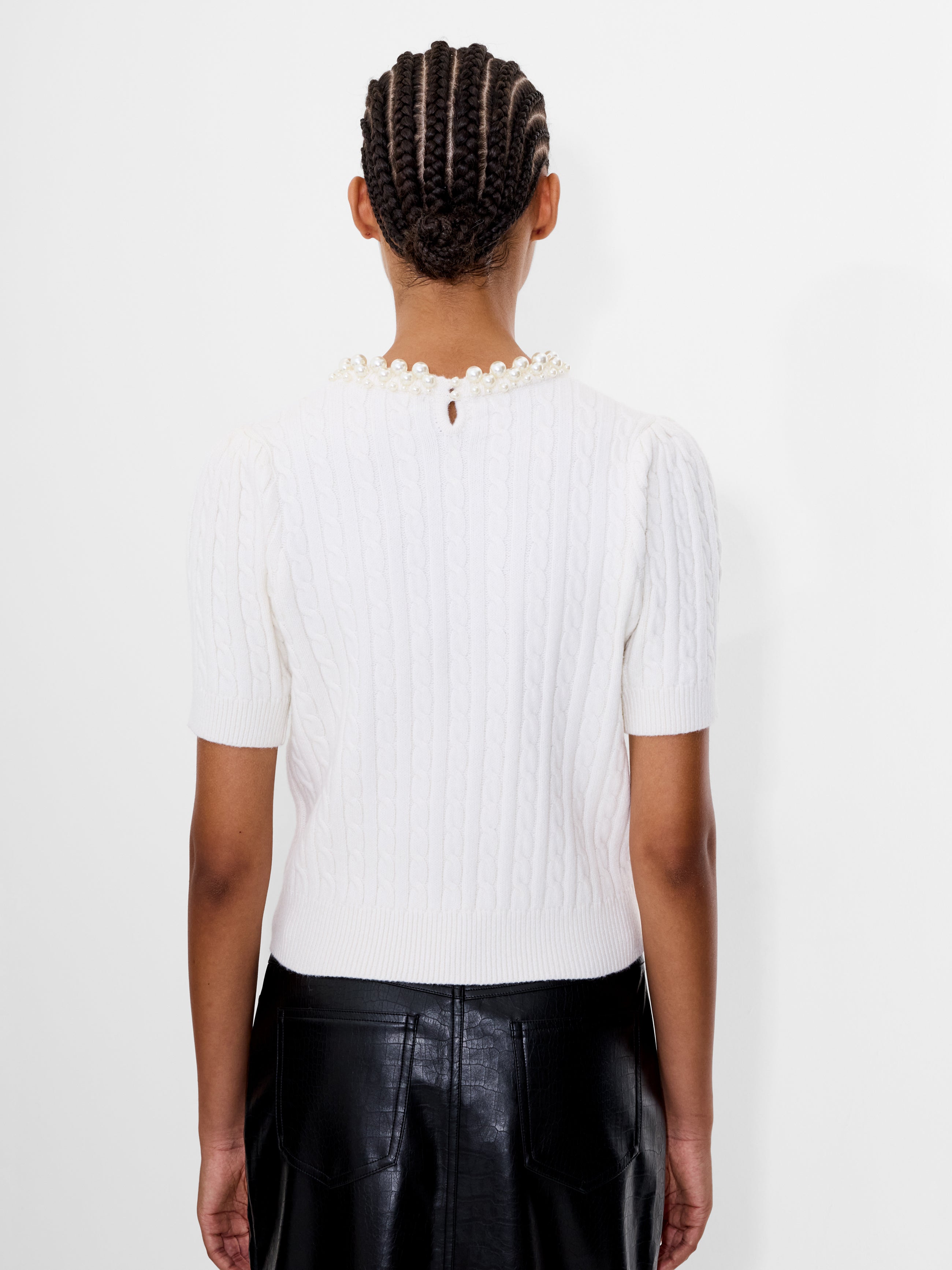 Embellished Neck Recycled Short Sleeve Sweater