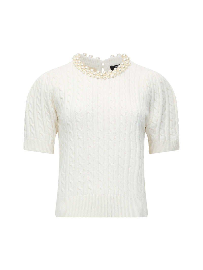 Embellished Neck Recycled Short Sleeve Sweater