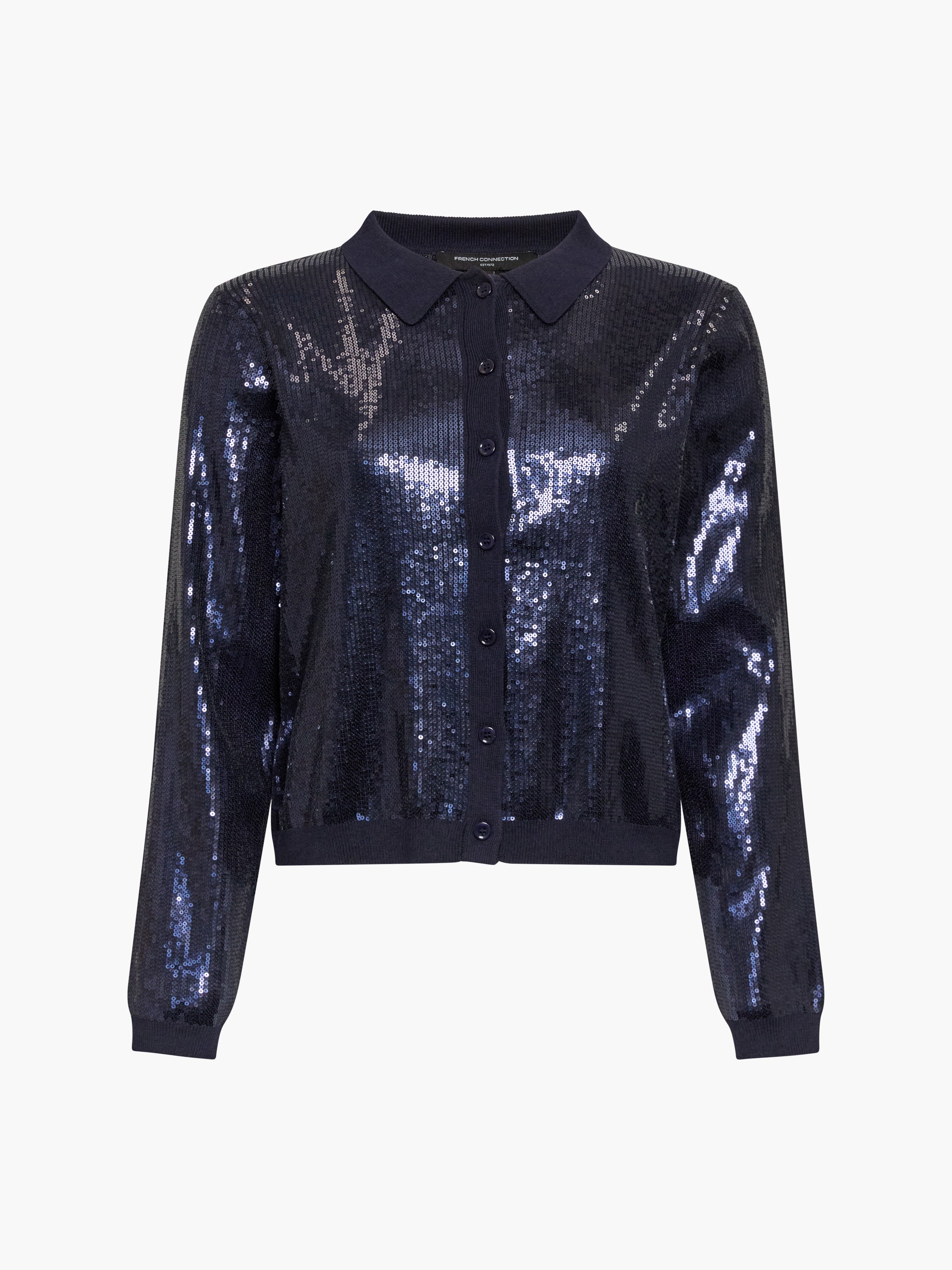 Hannah Knit Sequin Long Sleeve Button Through Top