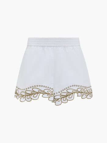 Alissa Cotton Embroidered Trim White Shorts
