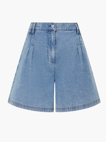 Sam Vintage Wash Pleated Denim Shorts