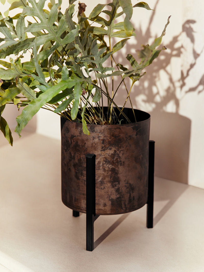 Small Patina Metal Stand Planter