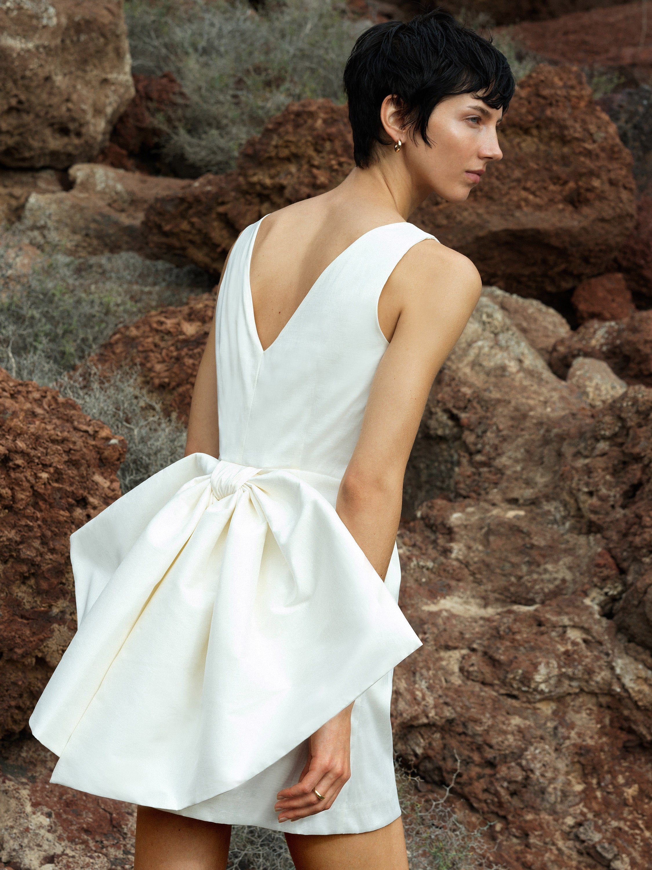 Beverly Satin Sleeveless Bow Mini Dress