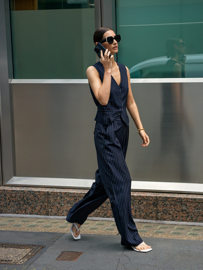 Pinstripe Tailored Wide Leg Trousers